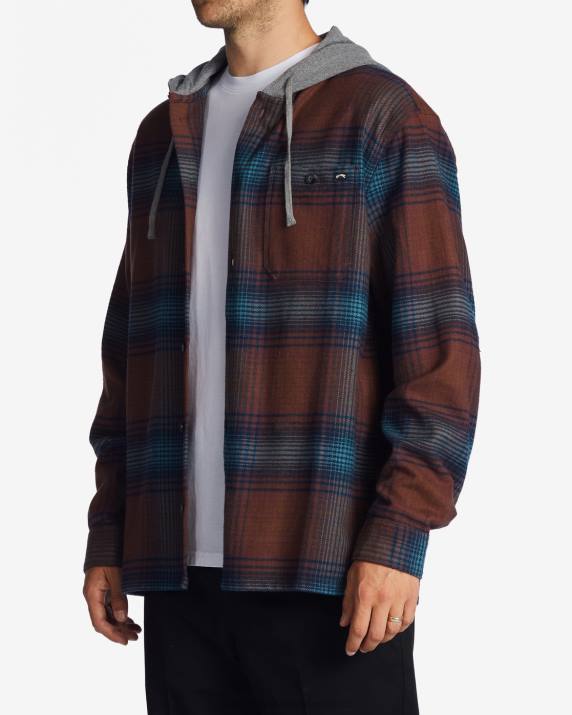 Men Port Billabong Baja Hooded Flannel Shirt 80P8618