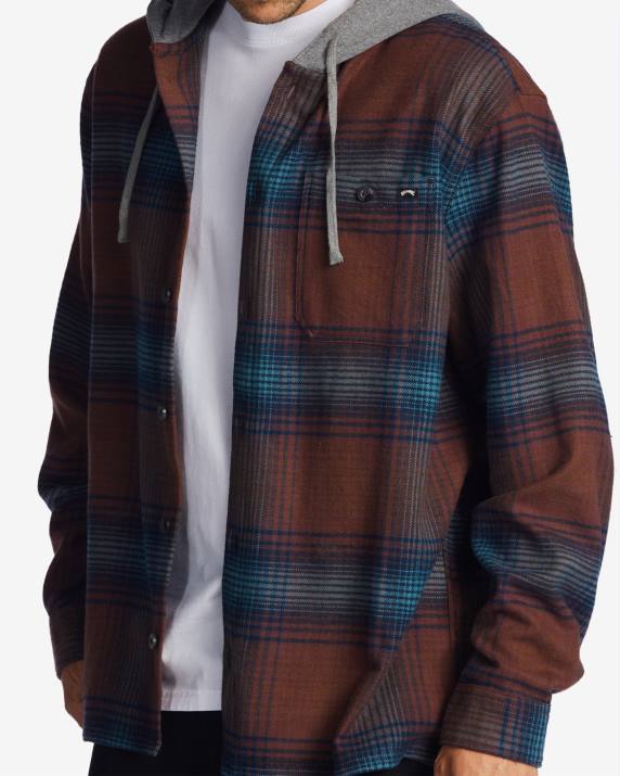 Men Port Billabong Baja Hooded Flannel Shirt 80P8618