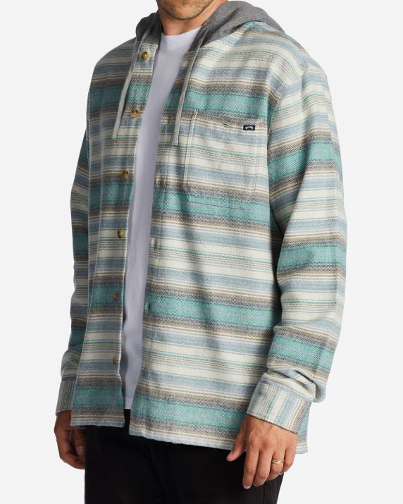 Men Stone Billabong Baja Hooded Flannel Shirt 80P8533