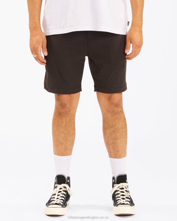 Men Black Billabong A/Div Surftrek Plus Organic Elastic Waist Shorts 19'' 80P8236