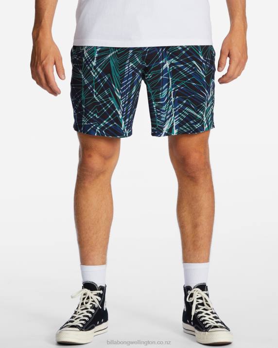 Men Space Blue Billabong A/Div Surftrek Elastic Waist Shorts 17'' 80P8461