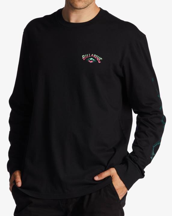 Men Black Billabong Throw Back Long Sleeve T-Shirt 80P8621