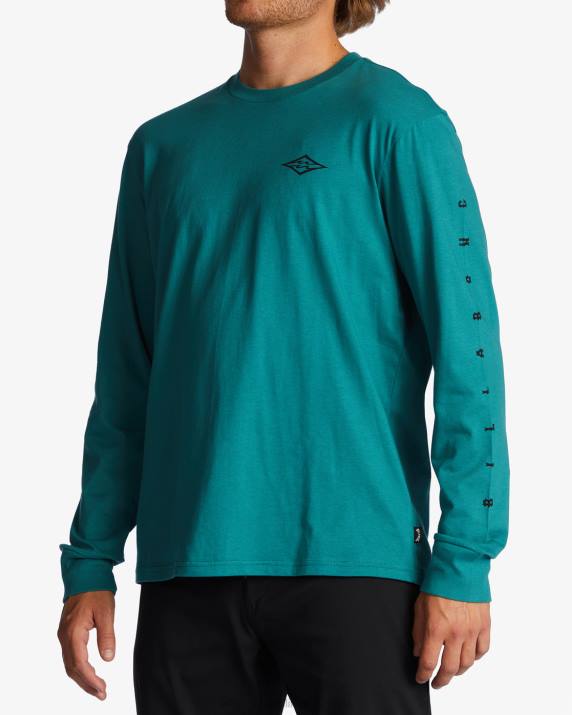 Men Teal Billabong Unity Long Sleeve T-Shirt 80P8659