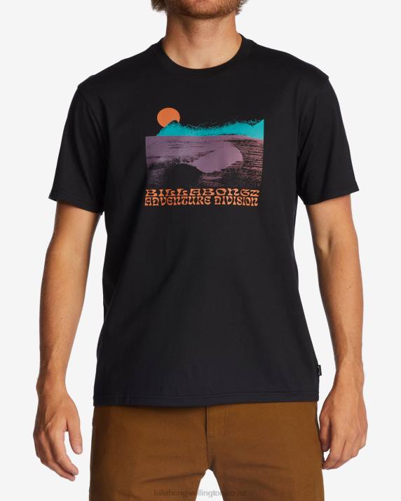 Men Washed Black Billabong Alaska Wave Organic T-Shirt 80P8471