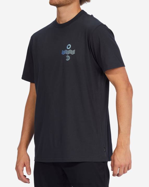 Men Washed Black Billabong Radiation Short Sleeve T-Shirt 80P8666