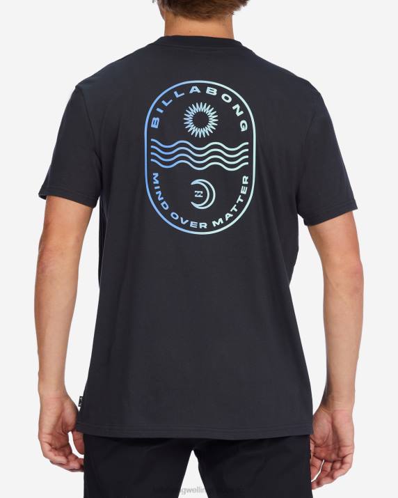 Men Washed Black Billabong Radiation Short Sleeve T-Shirt 80P8666
