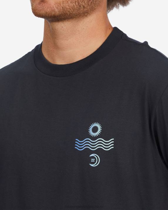 Men Washed Black Billabong Radiation Short Sleeve T-Shirt 80P8666