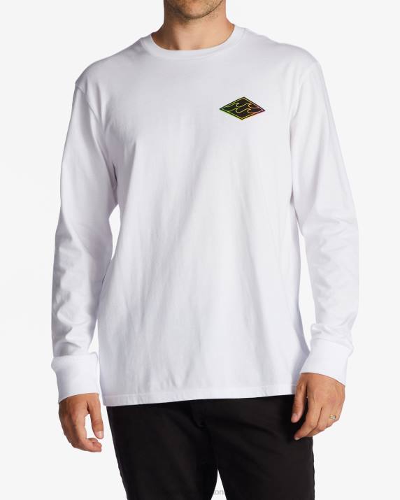 Men White Billabong Crayon Wave Long Sleeve T-Shirt 80P8546
