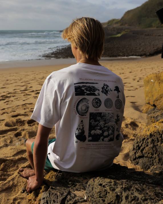 Men White Billabong Tidal Research Organic T-Shirt 80P8473