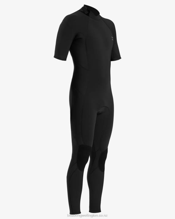 Men Black Billabong 2/2 Absolute Back Zip Short Sleeve Full Wetsuit 80P8888