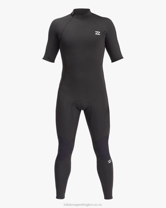Men Black Billabong 2/2 Absolute Back Zip Short Sleeve Full Wetsuit 80P8896