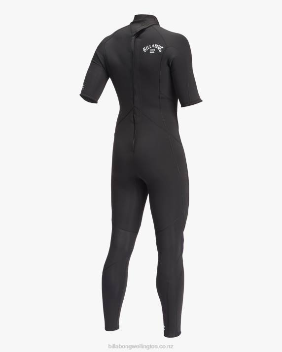 Men Black Billabong 2/2 Absolute Back Zip Short Sleeve Full Wetsuit 80P8896