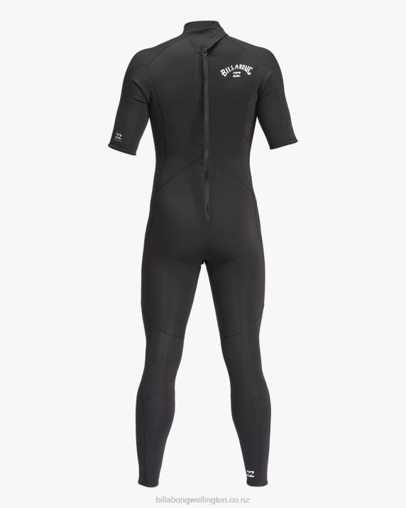Men Black Billabong 2/2 Absolute Back Zip Short Sleeve Full Wetsuit 80P8896
