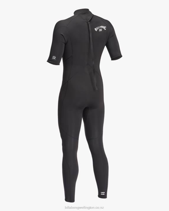 Men Black Billabong 2/2 Absolute Back Zip Short Sleeve Full Wetsuit 80P8896