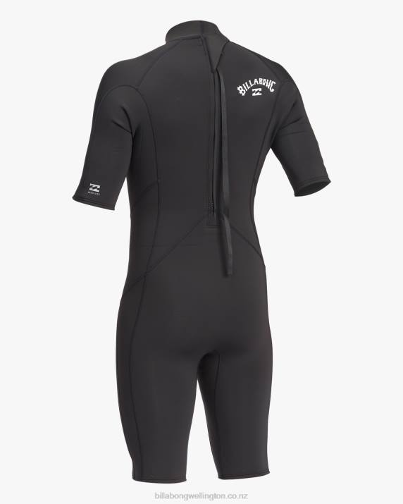 Men Black Billabong 2/2 Absolute Back Zip Short Sleeve Spring Suit 80P8904