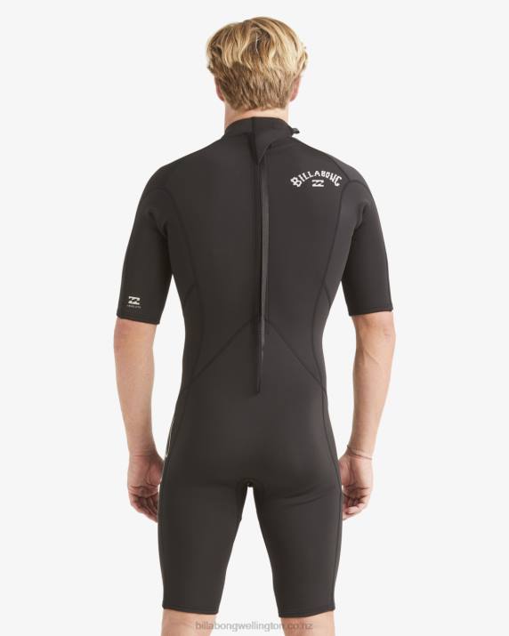 Men Black Billabong 2/2 Absolute Back Zip Short Sleeve Spring Suit 80P8904