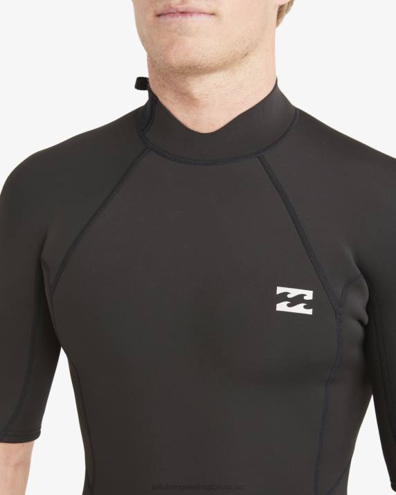 Men Black Billabong 2/2 Absolute Back Zip Short Sleeve Spring Suit 80P8904