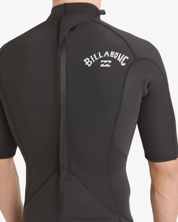 Men Black Billabong 2/2 Absolute Back Zip Short Sleeve Spring Suit 80P8904