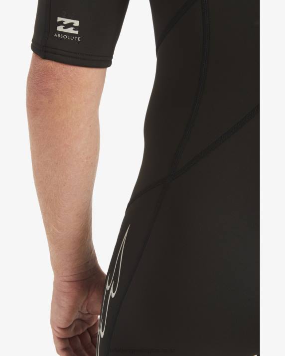 Men Black Billabong 2/2 Absolute Back Zip Short Sleeve Spring Suit 80P8904