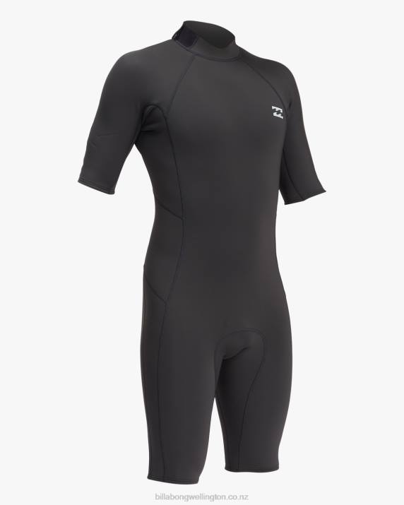 Men Black Billabong 2/2 Absolute Back Zip Short Sleeve Spring Suit 80P8904