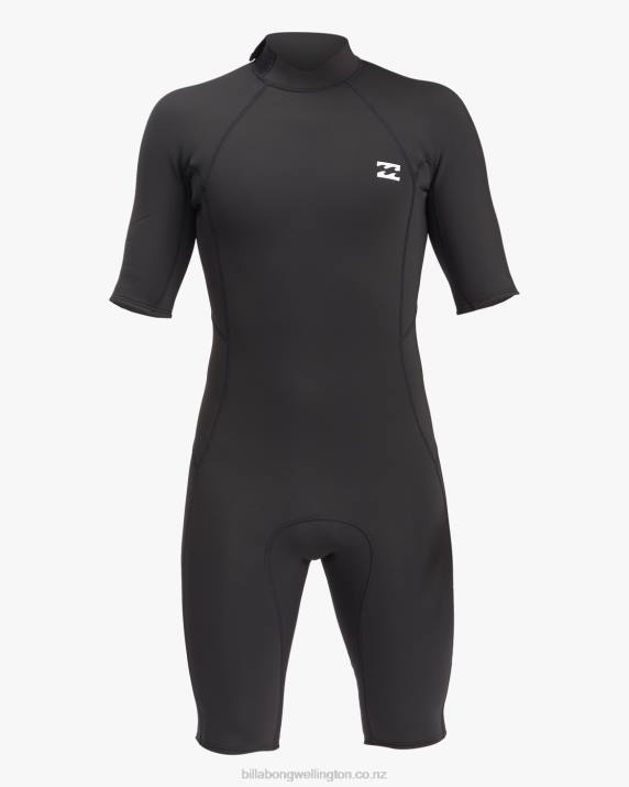 Men Black Billabong 2/2 Absolute Back Zip Short Sleeve Spring Suit 80P8904