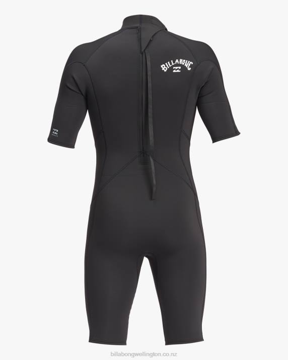 Men Black Billabong 2/2 Absolute Back Zip Short Sleeve Spring Suit 80P8904