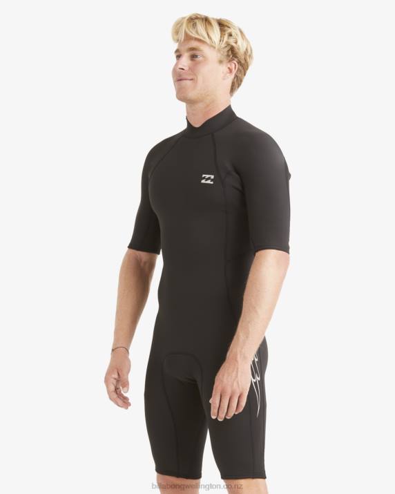 Men Black Billabong 2/2mm Absolute Short Sleeve Back Zip Springsuit 80P8889