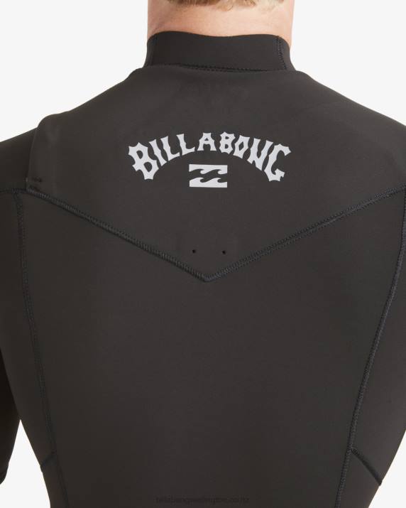 Men Black Billabong 2/2mm Absolute Short Sleeve Chest Zip Springsuit 80P8890
