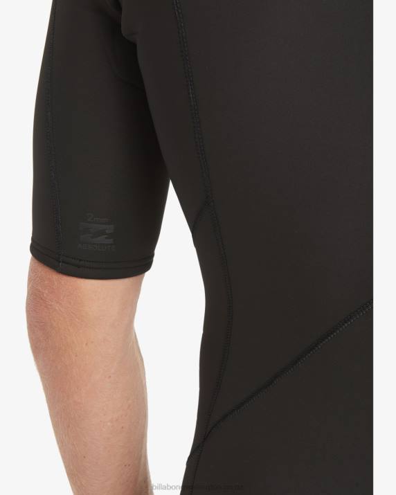 Men Black Billabong 2/2mm Absolute Short Sleeve Chest Zip Springsuit 80P8890