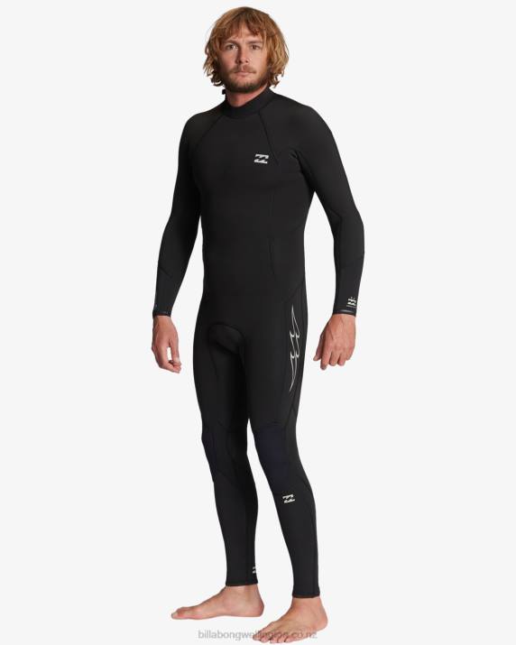 Men Black Billabong 3/2mm Absolute Back Zip Wetsuit 80P8891