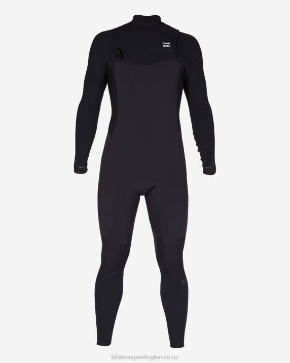 Men Black Billabong 4/3 Revolution Chest Zip Full Wetsuit 80P8870