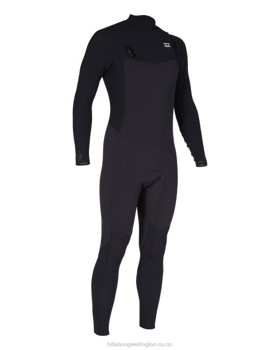Men Black Billabong 4/3 Revolution Chest Zip Full Wetsuit 80P8870