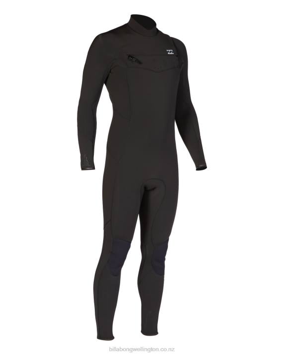 Men Black Billabong 5/4 Absolute Chest Zip Full Wetsuit 80P8900