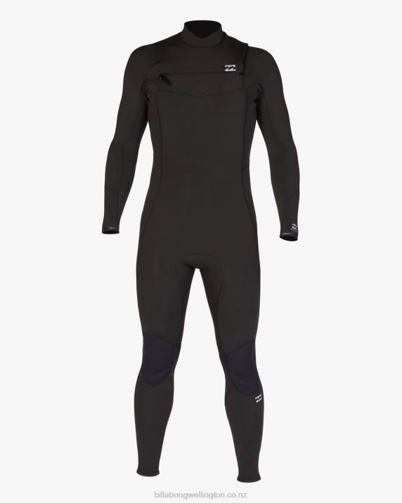 Men Black Billabong 5/4 Absolute Chest Zip Full Wetsuit 80P8900
