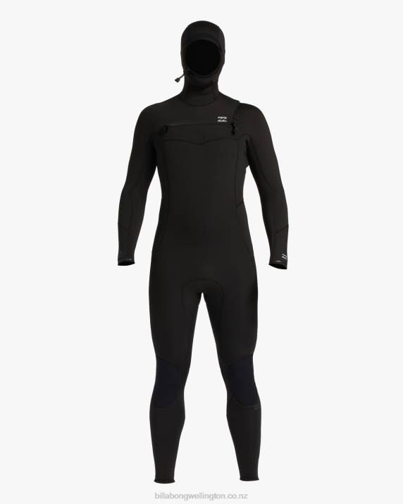 Men Black Billabong 5/4 Absolute Chest Zip Hooded Wetsuit 80P8880
