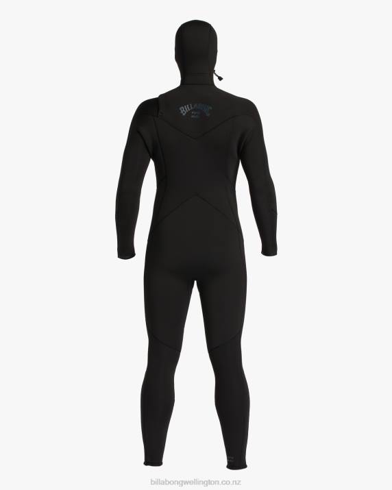 Men Black Billabong 5/4 Absolute Chest Zip Hooded Wetsuit 80P8880