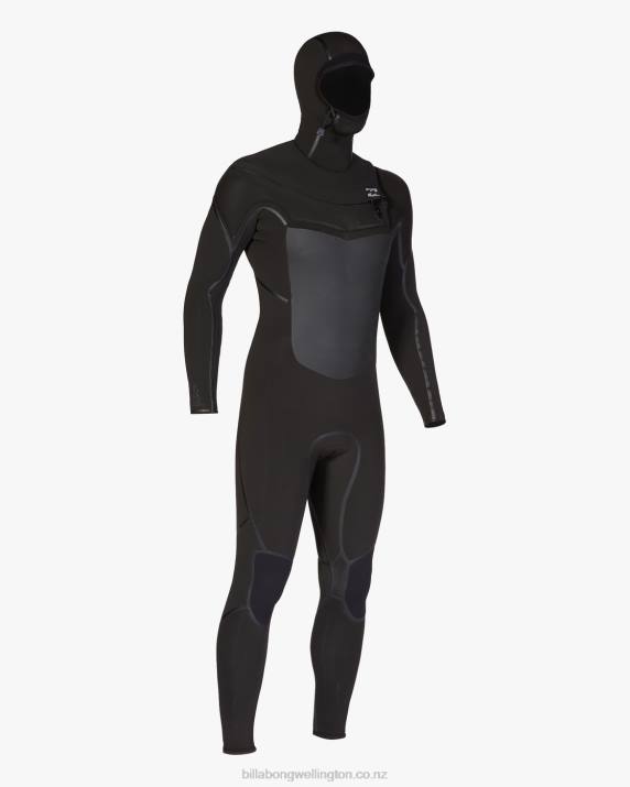 Men Black Billabong 5/4 Absolute Plus Chest Zip Hooded Full Wetsuit 80P8874