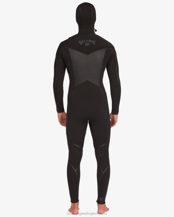 Men Black Billabong 5/4 Absolute Plus Chest Zip Hooded Full Wetsuit 80P8874