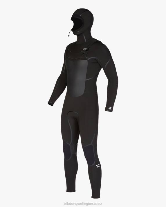 Men Black Billabong 5/4 Absolute Plus Chest Zip Hooded Full Wetsuit 80P8874
