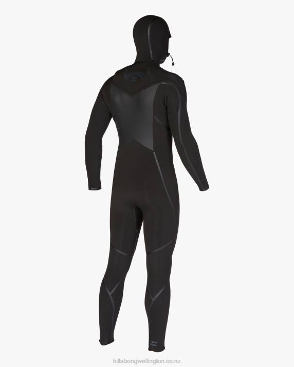 Men Black Billabong 5/4 Absolute Plus Chest Zip Hooded Full Wetsuit 80P8874