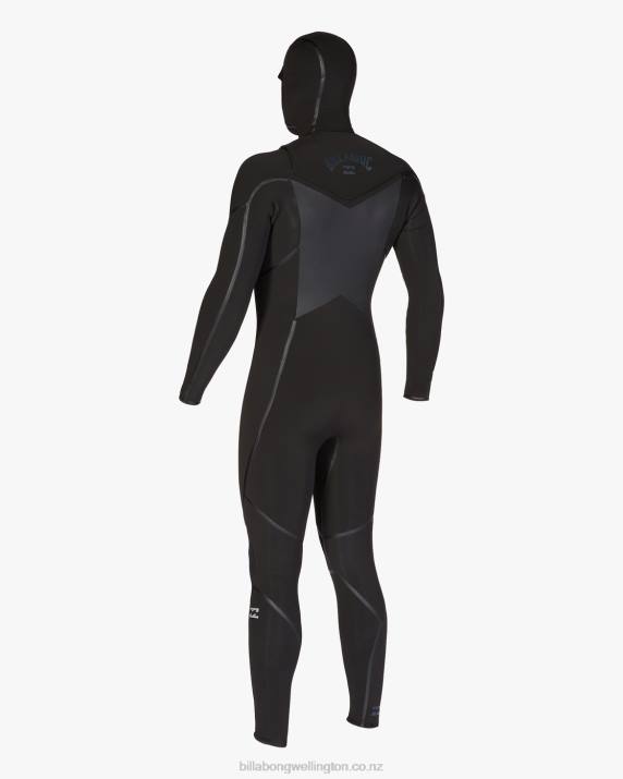 Men Black Billabong 5/4 Absolute Plus Chest Zip Hooded Full Wetsuit 80P8874