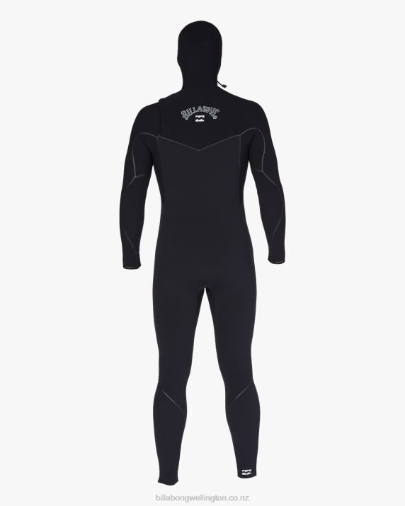 Men Black Billabong 5/4 Furnace Hooded Chest Zip Full Wetsuit 80P8873