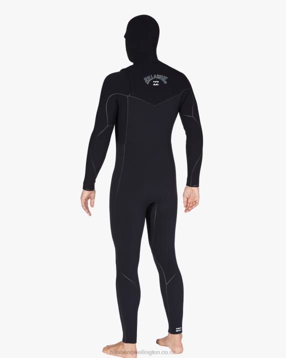 Men Black Billabong 5/4 Furnace Hooded Chest Zip Full Wetsuit 80P8873