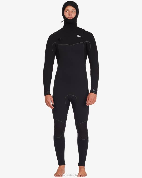 Men Black Billabong 5/4 Furnace Hooded Chest Zip Full Wetsuit 80P8873