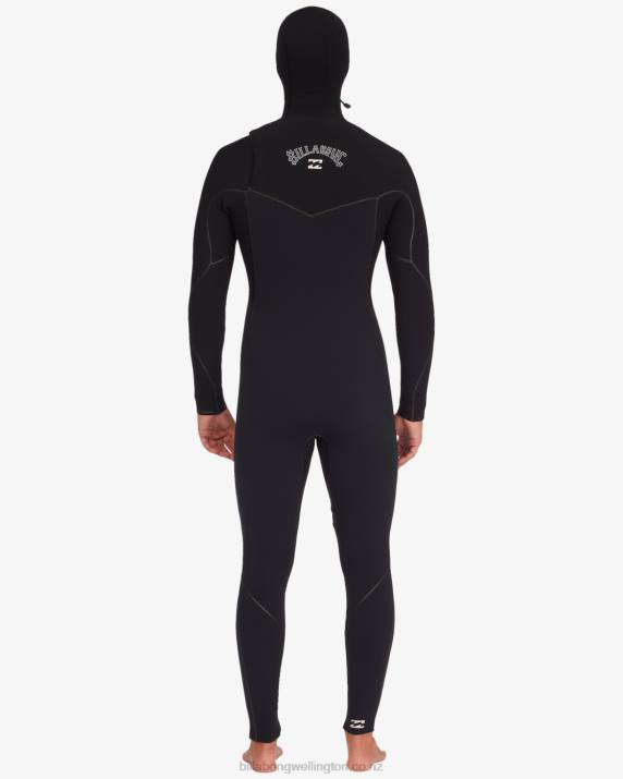 Men Black Billabong 5/4 Furnace Hooded Chest Zip Full Wetsuit 80P8873