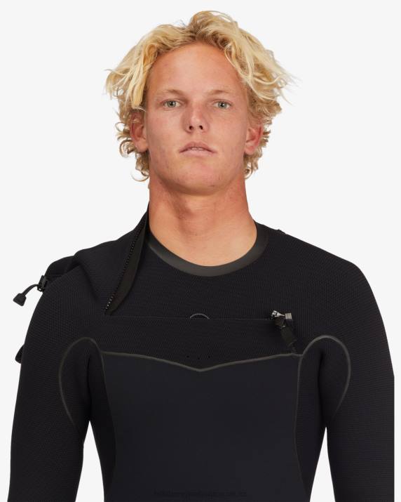 Men Black Billabong 5/4 Furnace Hooded Chest Zip Full Wetsuit 80P8873