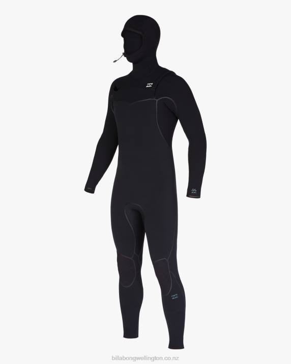 Men Black Billabong 5/4 Furnace Hooded Chest Zip Full Wetsuit 80P8873