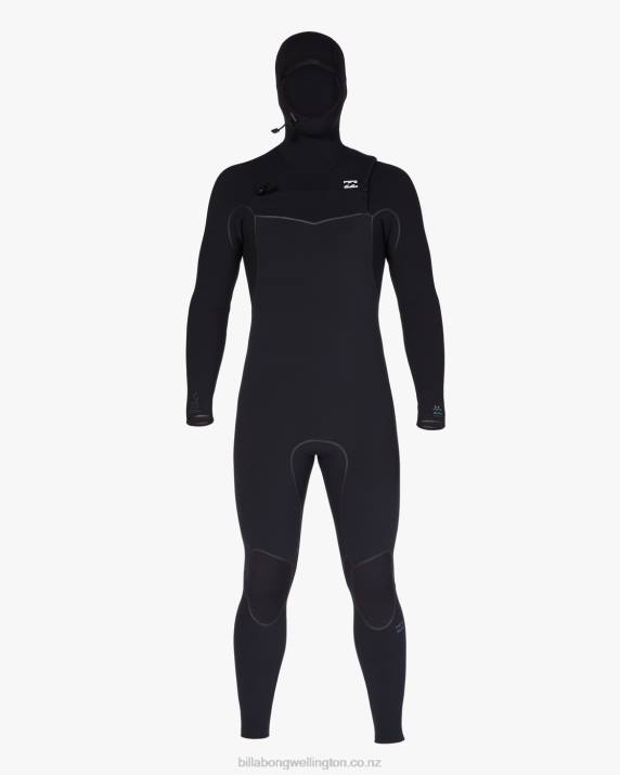 Men Black Billabong 5/4 Furnace Hooded Chest Zip Full Wetsuit 80P8873