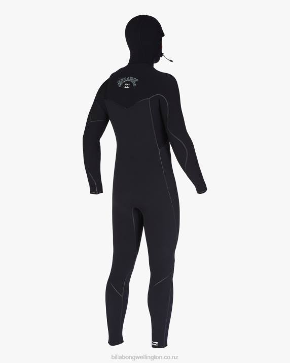 Men Black Billabong 5/4 Furnace Hooded Chest Zip Full Wetsuit 80P8873