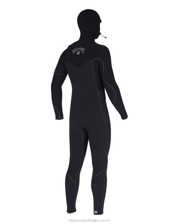 Men Black Billabong 6/5 Furnace Chest Zip Hooded Full Wetsuit 80P8875